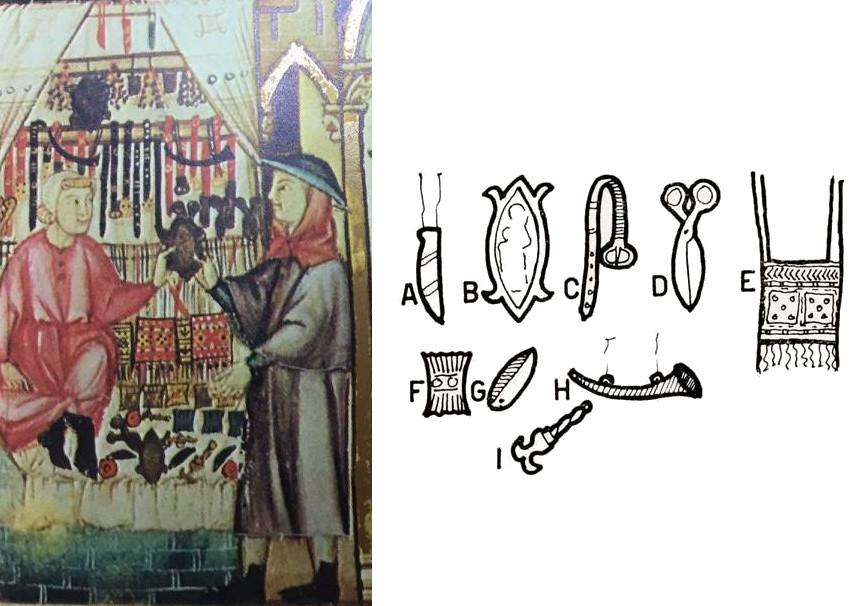 Hair comb, razor, scissors, 1284, Spain, CSM 161 and Pidal "La Espaňa del siglo XIII", s.30