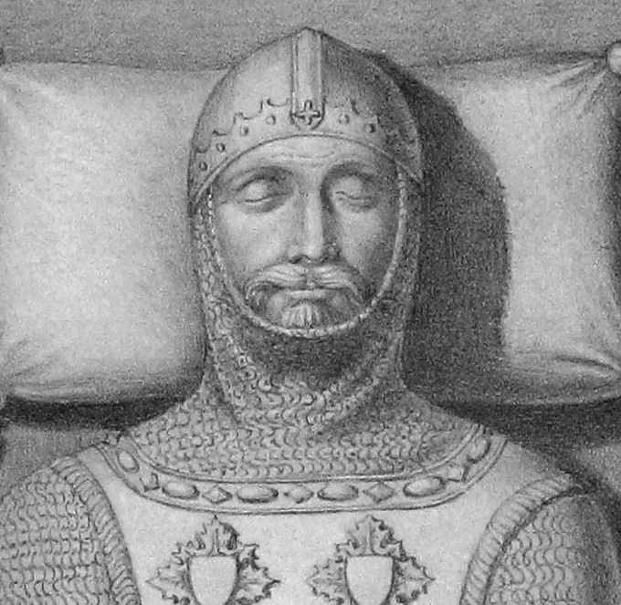 Moustache, the effigy of Bernaldo Guillen de Entenza, 1237 AD, Aragón, Monasterio de Santa Maria El Puig, Valencia, Spain, Carderera y Solano, Valentín, "Iconografia Espaňola", Madrid, 1855