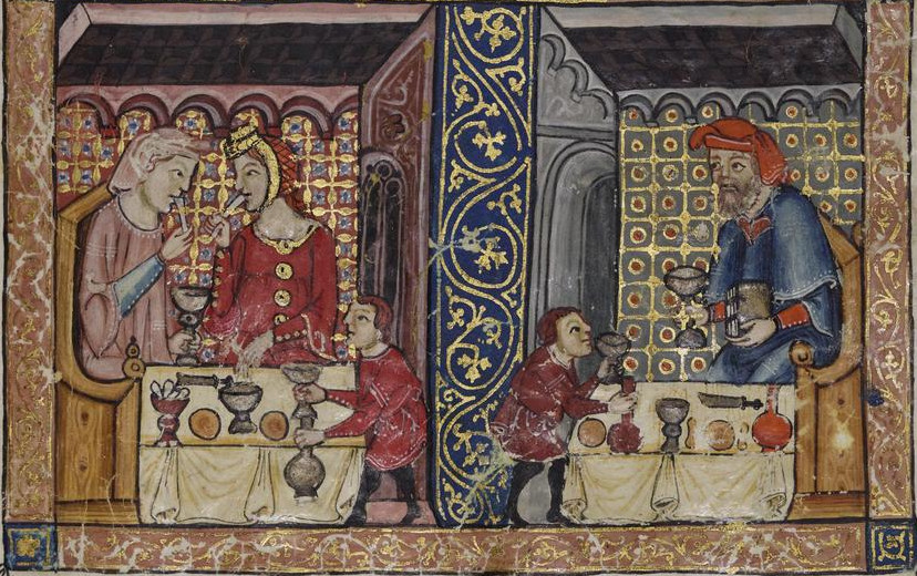Krásná židovka, 1330, Španělsko, Rylands Sephardi Haggadah, folio 19b