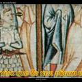 Cantigas de Santa Maria 129. Voják v šupinové zbroji zasažený šipkou z...