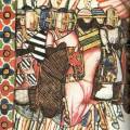 Cantigas de Santa Maria 63. Těžká kavalerie. Trojúhelníkové prapory
označují velitele jednotlivých částí vojska. Vidíme malované železné
klobouky a hrncové přilby, kroužkovou ochranu nohou, prošívané kabátce
perpunto nošené přes kroužkovou zbroj s pěstnicemi, kapucí a aventailem k...